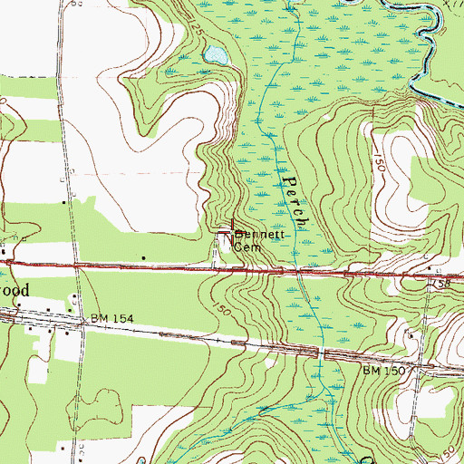 Topographic Map of Bennett Cemetery, GA
