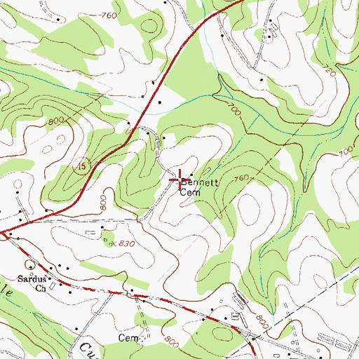 Topographic Map of Bennett Cemetery, GA