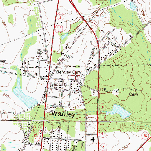 Topographic Map of Bentley Cemetery, GA