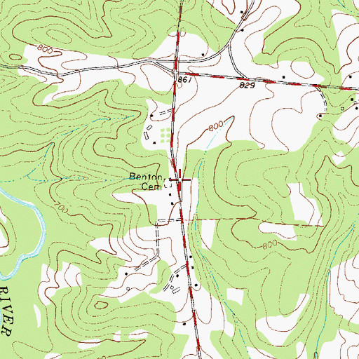 Topographic Map of Benton Cemetery, GA