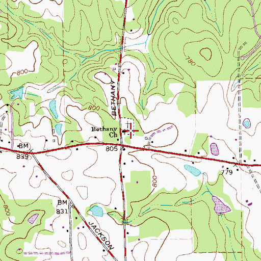 Topographic Map of Bethany Baptist Church, GA