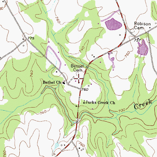 Topographic Map of Bethel Cemetery, GA