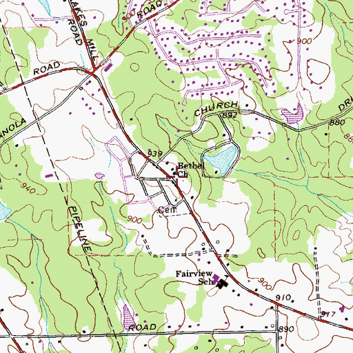 Topographic Map of Bethel Baptist Church, GA