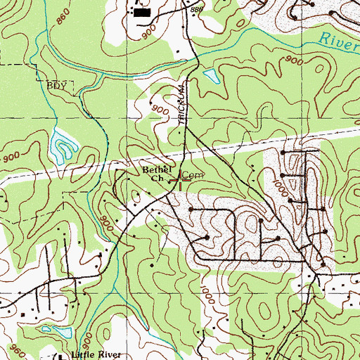 Topographic Map of Bethel Church, GA