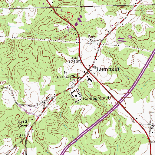 Topographic Map of Bethel Church, GA
