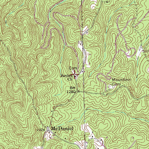 Topographic Map of Bethel Church, GA