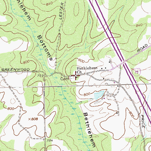 Topographic Map of Bethlehem Baptist Church, GA