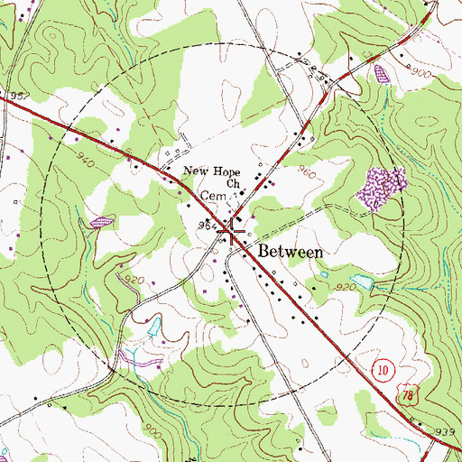 Topographic Map of Between, GA
