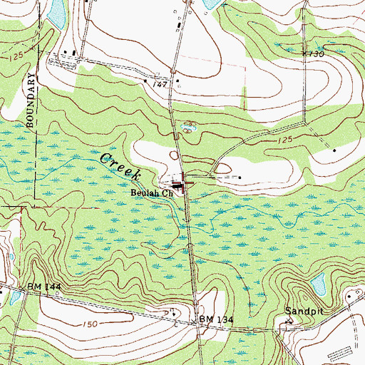 Topographic Map of Beulah Church, GA