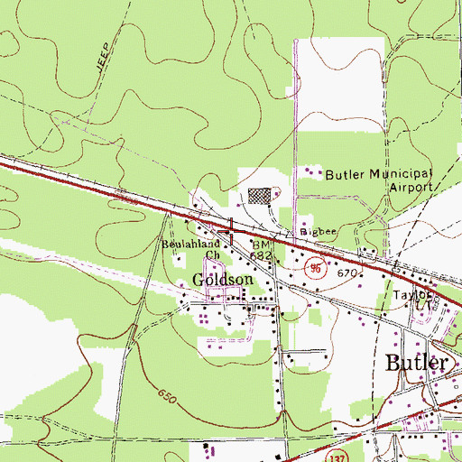 Topographic Map of Beulahland Church, GA