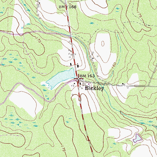 Topographic Map of Bickley, GA