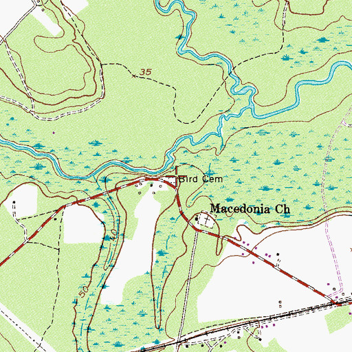 Topographic Map of Bird Cemetery, GA