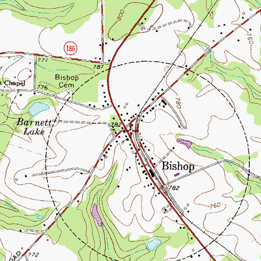 Topographic Map of Bishop, GA