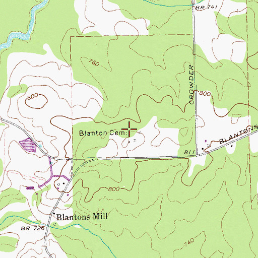 Topographic Map of Blanton Cemetery, GA