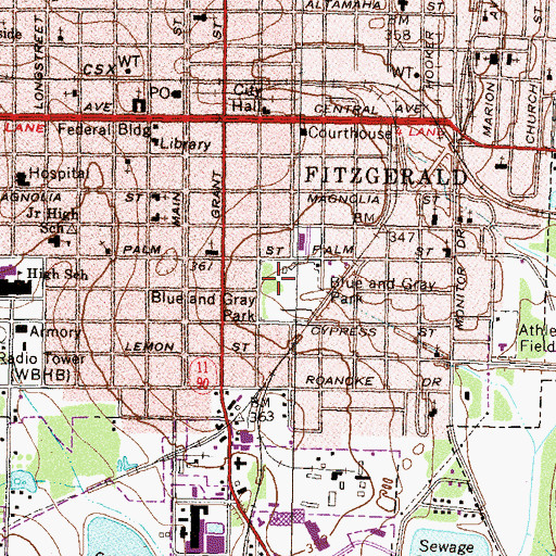 Topographic Map of Blue and Gray Park, GA