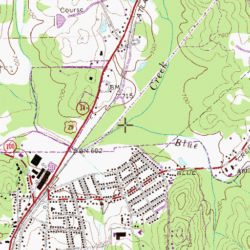 Topographic Map of Blue Creek, GA