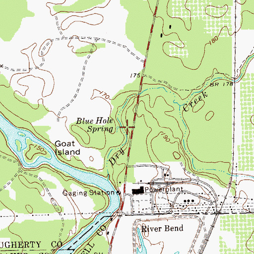 Topographic Map of Blue Hole Spring, GA