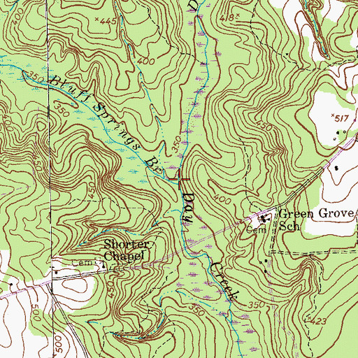 Topographic Map of Bluff Springs Branch, GA