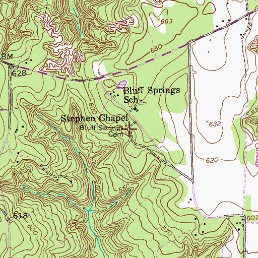 Topographic Map of Bluff Springs Cemetery, GA