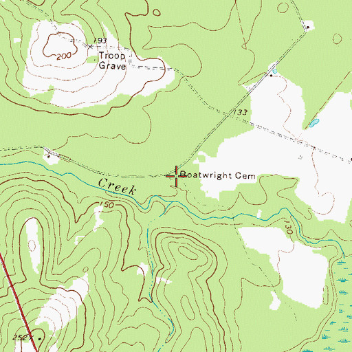 Topographic Map of Boatwright Cemetery, GA