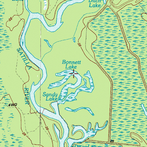 Topographic Map of Bonnett Lake, GA