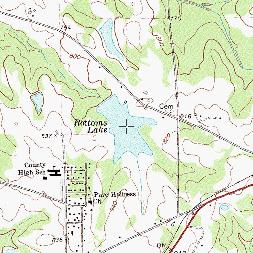 Topographic Map of Bottoms Lake, GA