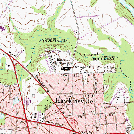 Topographic Map of Bozeman Junior High School, GA
