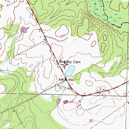 Topographic Map of Bradley Cemetery, GA