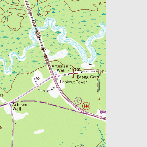 Topographic Map of Bragg Cemetery, GA