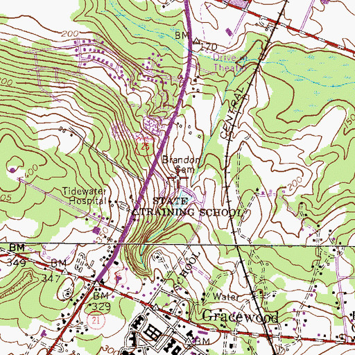 Topographic Map of Brandon Cemetery, GA