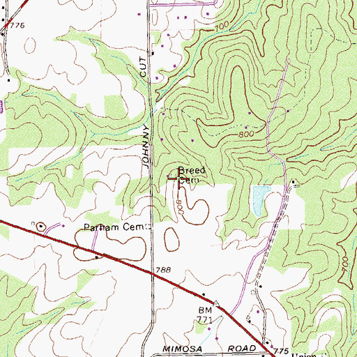 Topographic Map of Breed Cemetery, GA