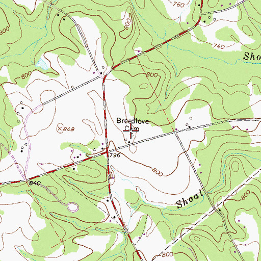 Topographic Map of Breedlove Cemetery, GA