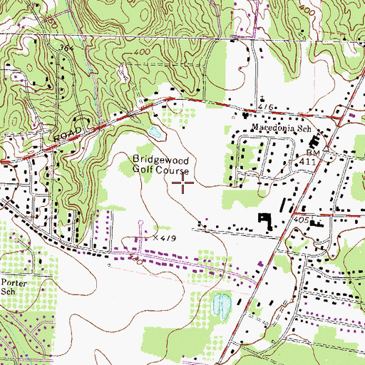 Topographic Map of Bridgewood Golf Course, GA