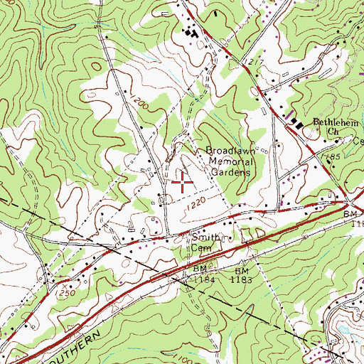 Topographic Map of Broadlawn Memorial Gardens, GA