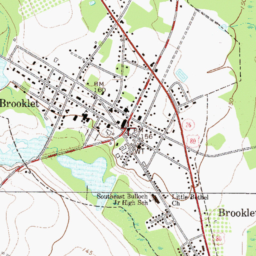 Topographic Map of Brooklet, GA