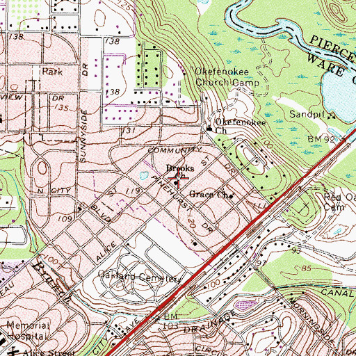 Topographic Map of Brooks Church, GA