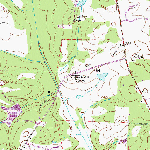 Topographic Map of Brown Family Cemetery, GA