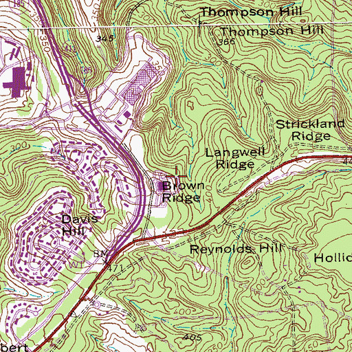 Topographic Map of Brown Ridge, GA