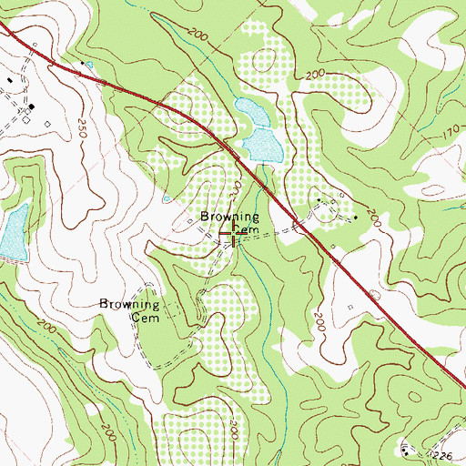 Topographic Map of Browning Cemetery, GA