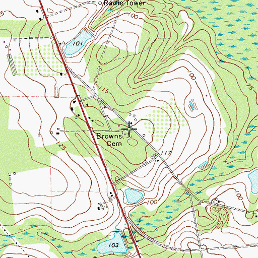 Topographic Map of Browns Cemetery, GA
