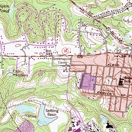 Topographic Map of Brownwood Cemetery, GA