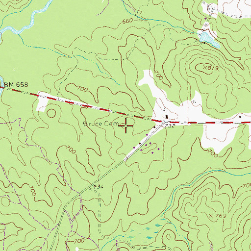 Topographic Map of Bruce Cemetery, GA