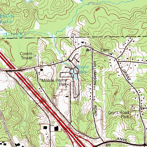 Topographic Map of Bruce Lake, GA