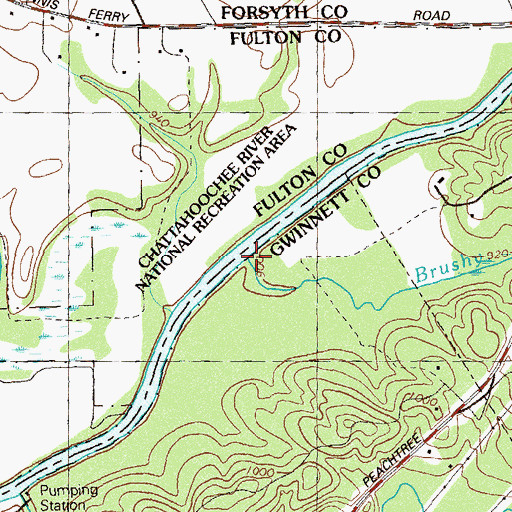 Topographic Map of Brushy Creek, GA