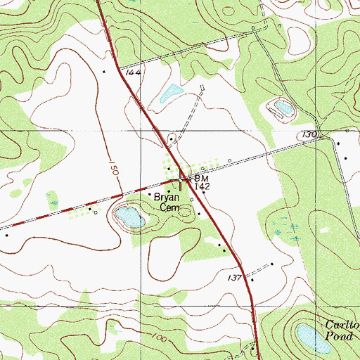 Topographic Map of Bryan Cemetery, GA