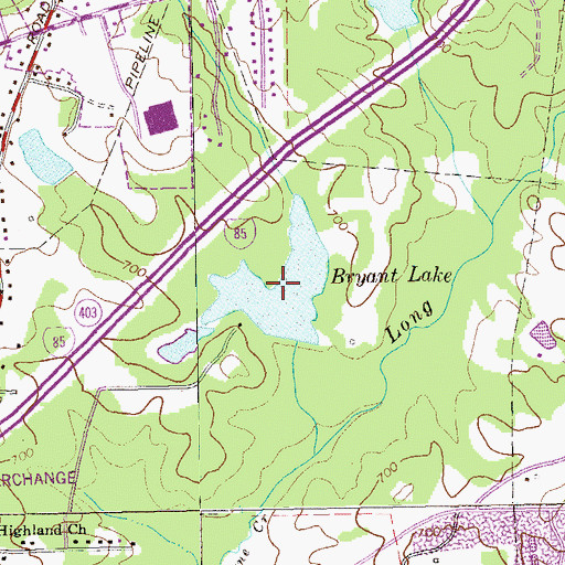 Topographic Map of Bryant Lake, GA