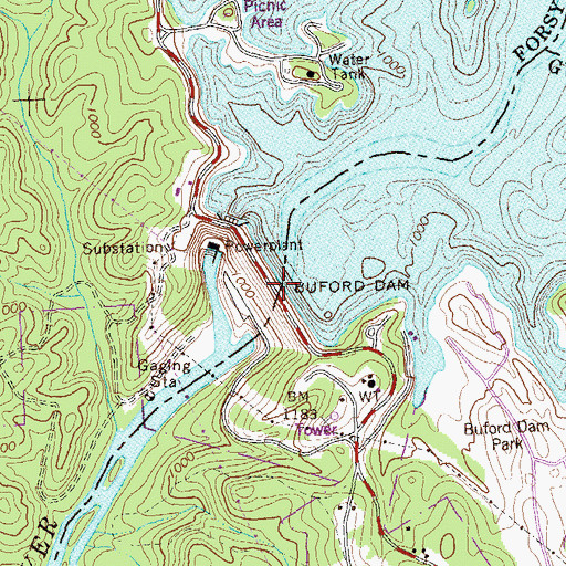 Topographic Map of Buford Dam, GA