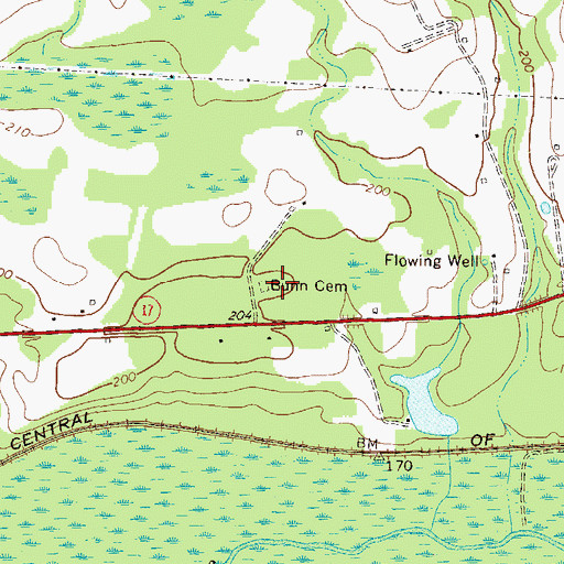 Topographic Map of Bunn Cemetery, GA