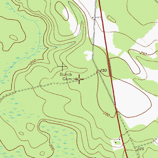 Topographic Map of Burch Cemetery, GA