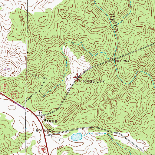 Topographic Map of Burdette Cemetery, GA